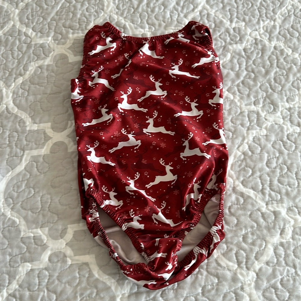 Girls gymnastics leotard holiday print